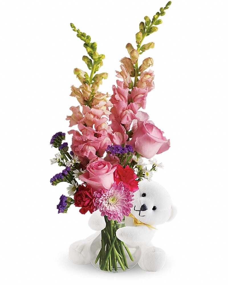 Teleflora's Bear Hug Bear With Pink Roses